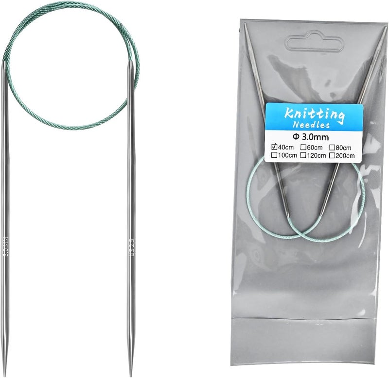 Soosui 3.0mm Circular Knitting Needles - 16-inch/40cm US2.5 Ergonomic Stainless Steel Set with Tangle-Free Cable and Smooth Joints, Ideal for Hats, Socks, and Sleeves - Image 1